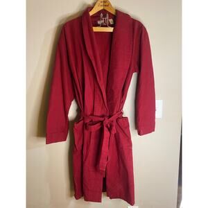Vintage LL Bean Flannel Chamois Bath Robe Belted Made in USA Men's Large Red
